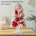 Grand sapin de Noël en feutre rose fait main avec lumières et ornements de cerf, 40 cm - Grand (40CM) / Rose