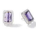 Square purple zircon halo earrings with silver finish and sparkling micro-pave setting - Purple