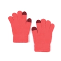 Coral pink knitted touchscreen gloves for kids with warm lining and burgundy fingertips - Kids Touchscreen Gloves / Red