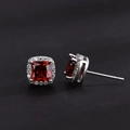 Red square zircon stud earrings with silver accents and halo crystals for men - Red (Single)