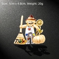 Halloween scarecrow brooch with pumpkin and sunflower details, enamel finish, 5cm x 4.8cm - Colorful Scarecrow with Sunflower and Pumpkin