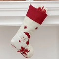 Weihnachtssocke aus Leinen mit 3D-Weihnachtsmann-Applikation und roter Krempe für Deko - Weihnachtsmann-Strumpf