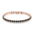 Rose gold tennis bracelet featuring round cut black stones with a secure folding clasp - Rose Gold + 4mm Black Stone-Length 18cm
