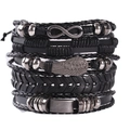 Mehrlagiges schwarzes Lederarmband-Set mit Flügel-Anhängern und Unendlichkeitssymbol - 5-Teiliges Flügel-Kombinationsset (RH006)
