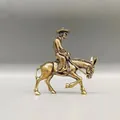 Statue antique en laiton d'un vieil homme sur un âne, décor chinois traditionnel - Vieillard à dos d'âne