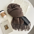Double-sided brown and dark grey faux rabbit fur scarf with decorative tassels - Khaki and Grey