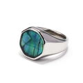 Silver octagonal stainless steel ring featuring iridescent abalone shell inlay design - US 7 / Silver Abalone Shell
