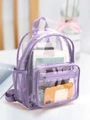Transparent PVC backpack with purple trim, featuring front zipper and adjustable straps - Purple