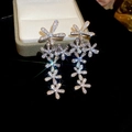 Sparkling silver zircon flower drop earrings with long tassel fringe for women - 11# Silver Earring Post - Silver-tone Five-Flower Tassel