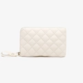 Porte-monnaie en cuir PU crème avec motif matelassé losange et dragonne assortie - Blanc