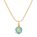 Elegant gold snake chain necklace featuring a blue heart crystal pendant in a cage design - Blue