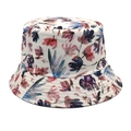 Détail de l'imprimé floral coloré et des coutures renforcées sur un chapeau bob blanc - M(56-58cm) / Style Floral Aquarelle aux Tons Violets (1#)