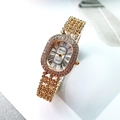 Elegant gold oval quartz watch for women with sparkling crystal diamond encrusted strap - Gold White