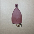 Dark brown leather key case with embossed deer pattern and metallic snap button - Brown Embossed