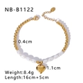 Vintage gold beaded heart bracelet with pearls and adjustable extender chain - Stainless Steel/Imitation Pearl