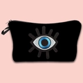 Waterproof Evil Eye makeup bag in black fabric with blue embroidered eye motif - 64-Black Big Eye Embroidery