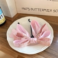 Pink silk tweed bow hair clip with black plastic teeth for elegant hair styling - Bow Banana Clip / Pink