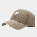 Vintage washed khaki baseball cap with white ghost embroidery shown from a 45-degree angle - Adjustable / Khaki