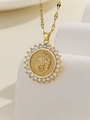 Macro shot of gold lion head pendant with sparkling cubic zirconia on a white stand - Gold White Zirconia (TP-04195-01)