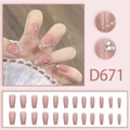 Set de uñas postizas traslúcidas nude con perlas y pedrería brillante - Estilo Perla Diamante Francés (Modelo De Pegamento D671)