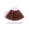 Kids coffee 3-layer tulle tutu skirt with silver star sequins and elastic waistband - 30CM Coffee Skirt 3 Layers