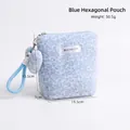 Blue leopard print faux fur makeup bag with heart charm and woven wrist strap - Blue Hexagonal Bag