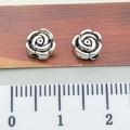 Detailed view of silver Tibetan-style rose flower beads measured at 8mm-9mm size - Rose Flower Spacer Bead