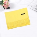 Elegant solid yellow cashmere-feel scarf with fringe details and woven brand label - Bright Yellow