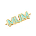 Gold plated brass MUM letter charm with light blue enamel and double rings for jewelry - Gold Plated MUM Letter Aqua Blue Enamel