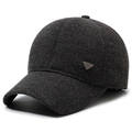Men's dark grey winter baseball cap made of thick wool fabric with metal triangle tag - Adjustable / Gray