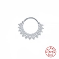 S925 sterling silver round nose ring with sparkling double-row micro-pave zircons - Silver-White Zirconia