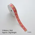 5m red and white checkered Christmas ribbon with gold snowflakes, 1.5cm width - Red & White Plaid / 1.5cm Wide-5m/Roll