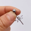 Silver dragonfly belly ring with sparkling zircon stones held in hand on white background - Silver Dragonfly Style (JE0428J)