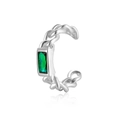 Silver chain ear cuff for women with a centered rectangular green gemstone setting - Green Zirconia - Silver Plated