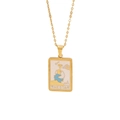 Gold stainless steel tarot card necklace featuring The Star blue and white enamel pendant - The Star