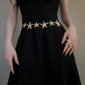 Detail of a textured golden starfish waist chain and matching ring on a black dress - Starfish Chain With Ring Style (53#)