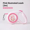 Pink retractable dog leash with 3m cord and cute peach illustration for small pets - 3m / Pink (Illustration)