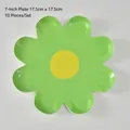 7 inch grass green flower shaped paper plates for birthday parties 10 pieces set - Green Daisy