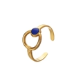 Adjustable golden stainless steel open ring with blue circular enamel inlay - Gold Blue Disc (J529-1)