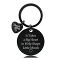 Detail of black stainless steel keychain with heart pendant and engraved teacher thank you text - Style 36-Big Heart / Black