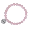 Pink zebra stone beaded bracelet with custom engraved round silver heart charm - Pale Pink Quartz (Style-6)
