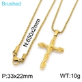 Collana con croce ritorta in acciaio dorato da uomo con catena a fune 650mm - Piccolo (KN201815-KFC) / Oro