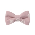 Pale pink linen bow hair clip for children with delicate white daisy embroidery - Bean Paste Embroidered Style (4)