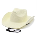 Cappello da cowboy in paglia crema con tesa larga e cordino regolabile per la spiaggia estiva - M(56-58cm) / Bianco Crema