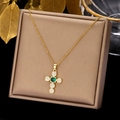 Gold - Green Stone Heart Cross (0254GN)