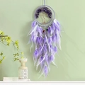 Purple Tree of Life dream catcher with natural crystal stones and hanging feathers - Purple
