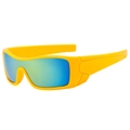 Neon yellow Y2K sport cycling sunglasses with mirrored blue-green reflective lenses - Yellow Frame Gold Mirror Lens