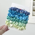 Set of 6 satin scrunchies in gradient shades of blue and green on white card display - 13# Blue Green Gradient 6Pcs Set