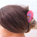 Pink heart hair claw clip with purple and white ring patterns in a soft French style - H1020 Pink Purple and Orange Gradient