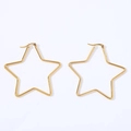 Macro view of gold stainless steel star shaped hoop earrings on white background - Pentagram (Gold)